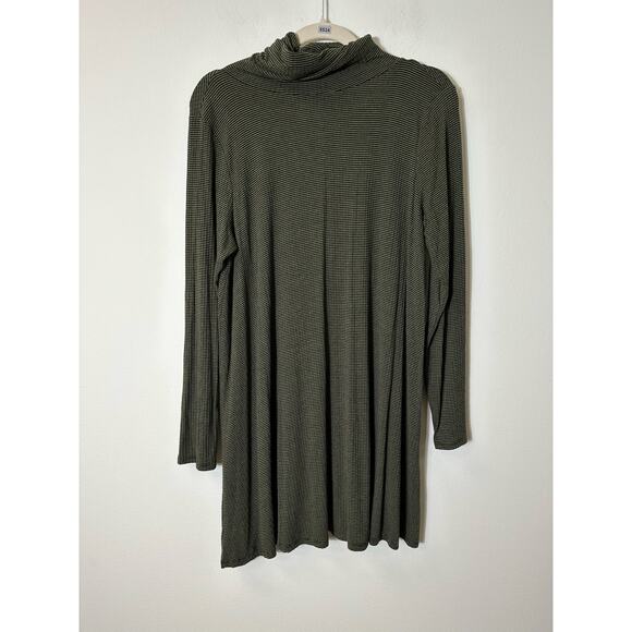 Love In Green Striped Jersey Turtleneck Dress Sz M - Picture 1 of 3